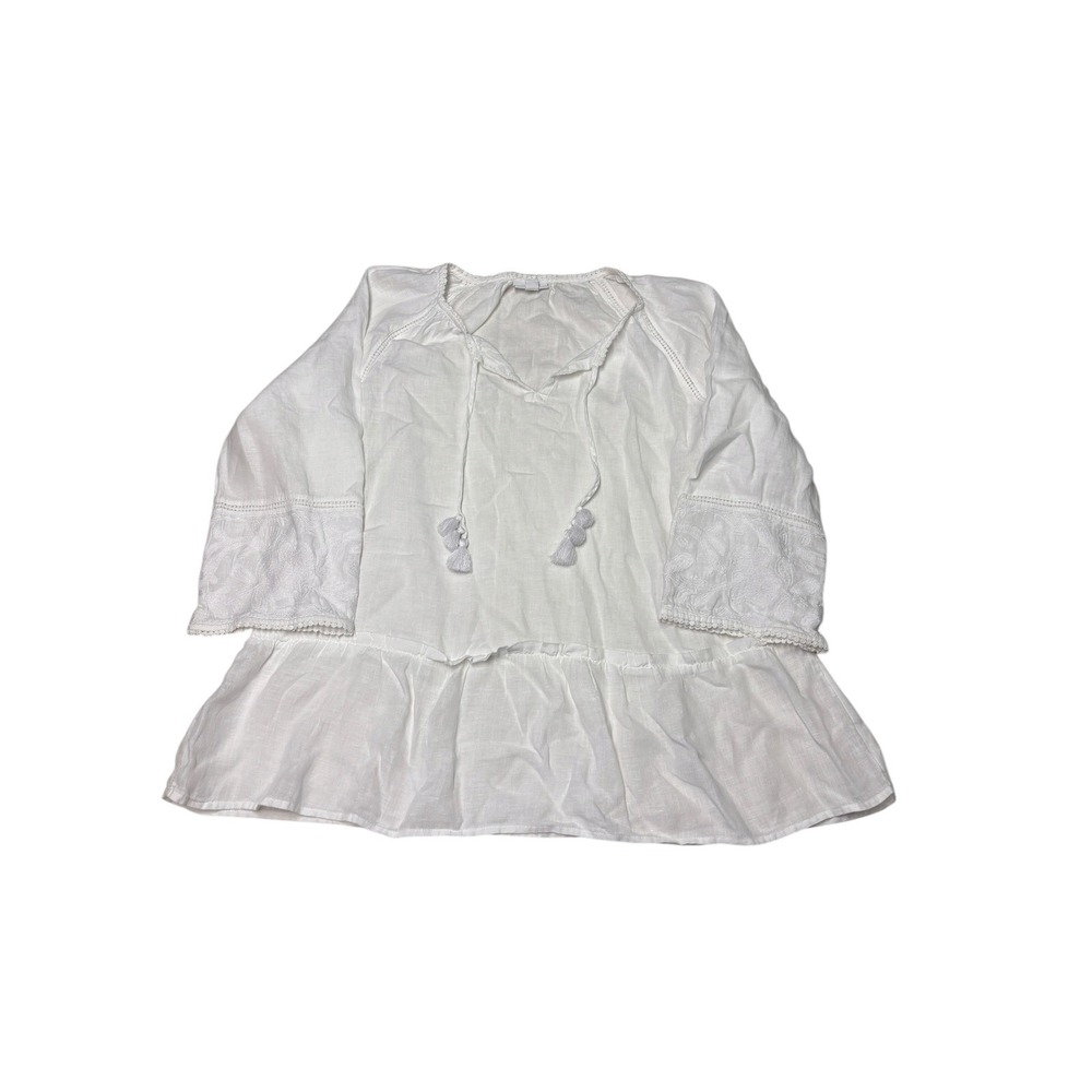 J.Jill Love Linen White Embroidered Tassel Tunic Top WTP152681 Womens Size M